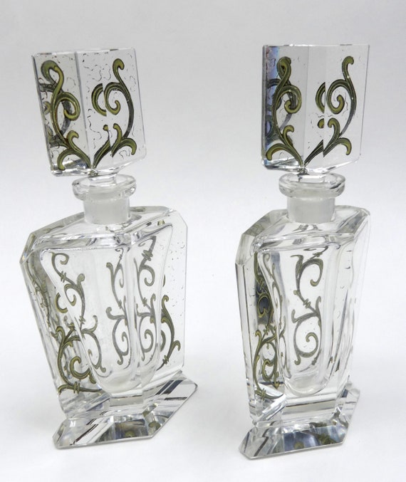 Antique French pair crystal perfume bottle w gilt… - image 5