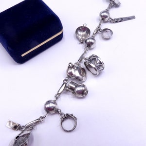 Vintage marked 925 Mexico sterling silver & multi charms bracelet