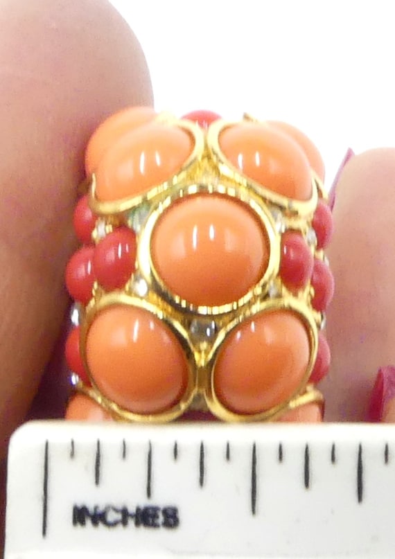 Vintage gold tone & clear rhinestone faux coral c… - image 8