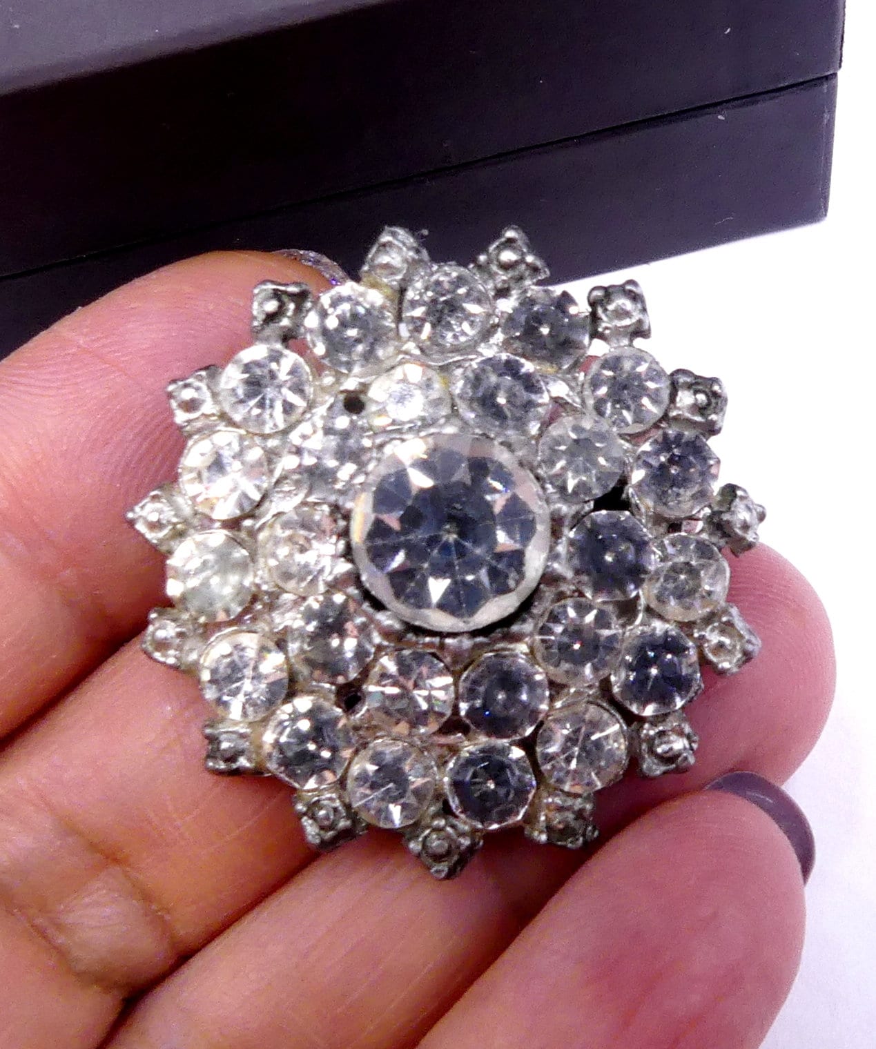 Broche Strass Vintage Années 1980 - Blanc Rhinestones - Neuf Vieux Stock - Acier - Pour Femme