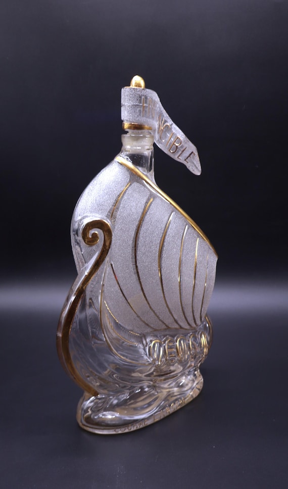 Vintage Cognac Larsen Invincible Glass Sailing Ship Shaped Bottle