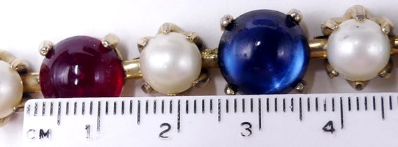 Vintage 50’s gold tone w faux pearl & green blue … - image 6