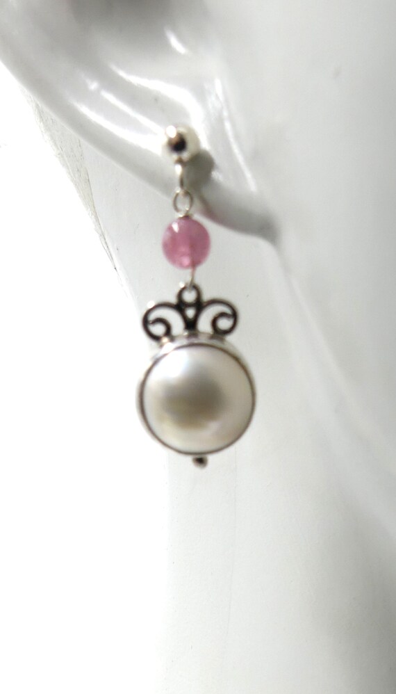 Vintage sterling silver & mabe pearl tourmaline d… - image 8