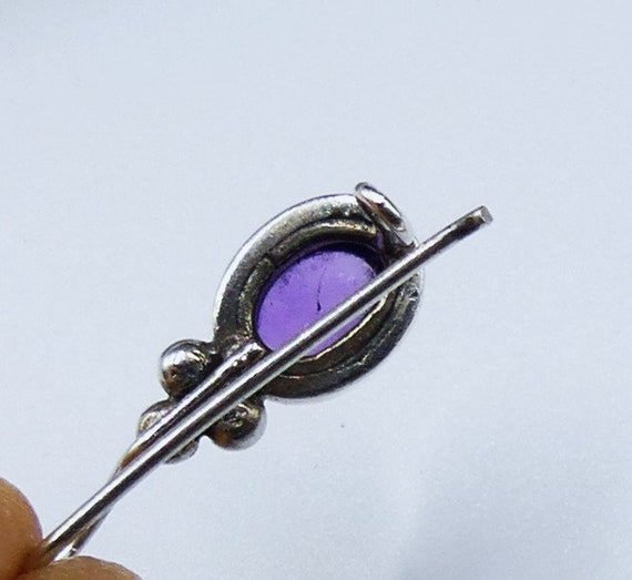 Vintage sterling silver & amethyst cabochon hoop … - image 7