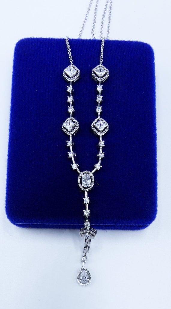 Vintage silver tone & Cz pendant necklace