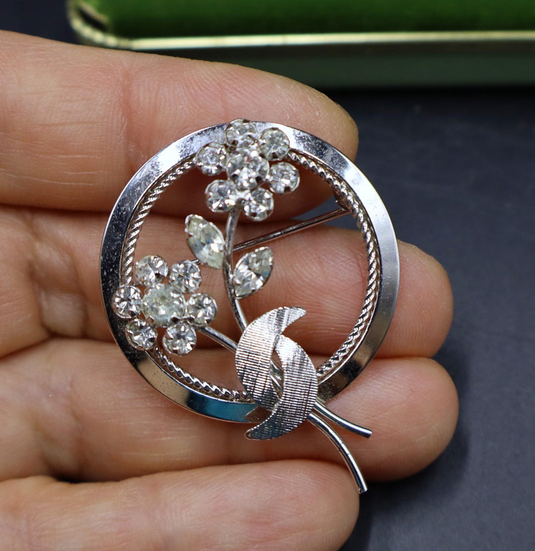 Vintage Marked Star Art Sterling Silver Marquise Clear Rhinestones