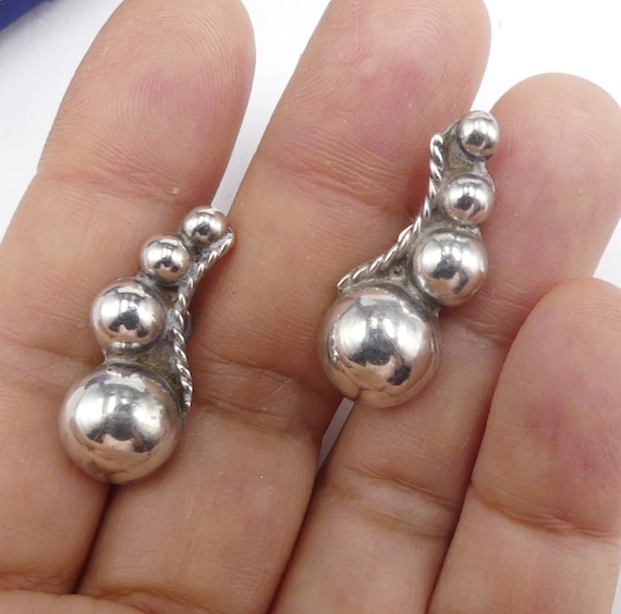 Vintage marked Mexico sterling beans screw backs … - image 1