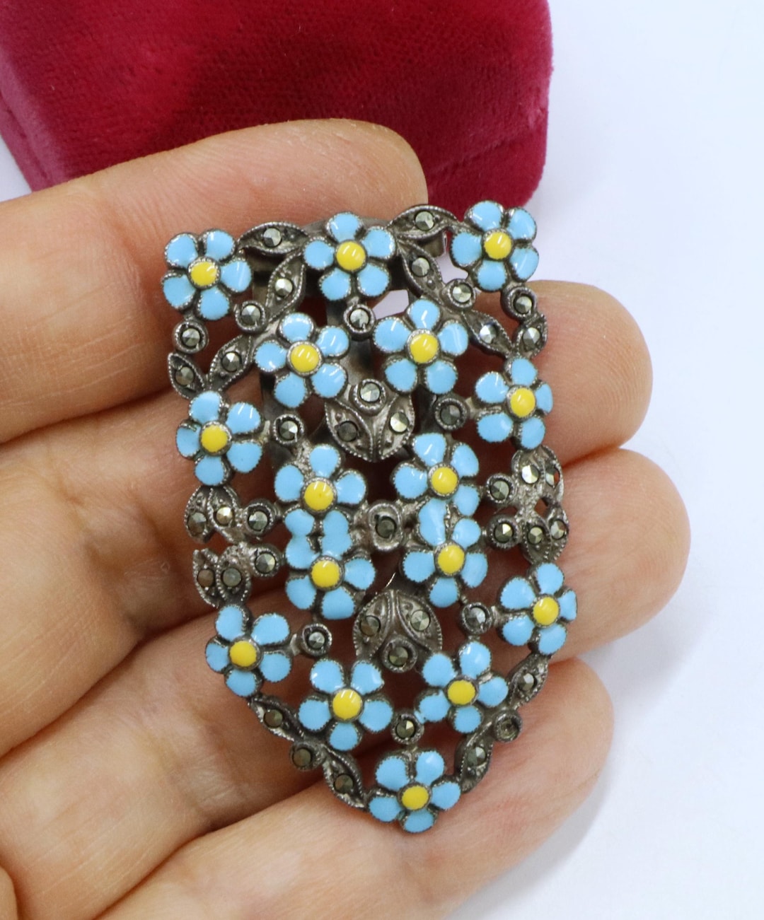 Antique sterling silver marcasite brooch
