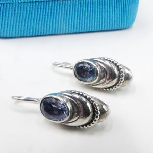 Vintage marked 925 sterling silver & topaz hoop earrings