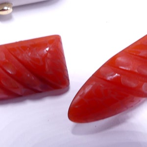 Vintage carved orange bakelite & gold filled pierced earrings