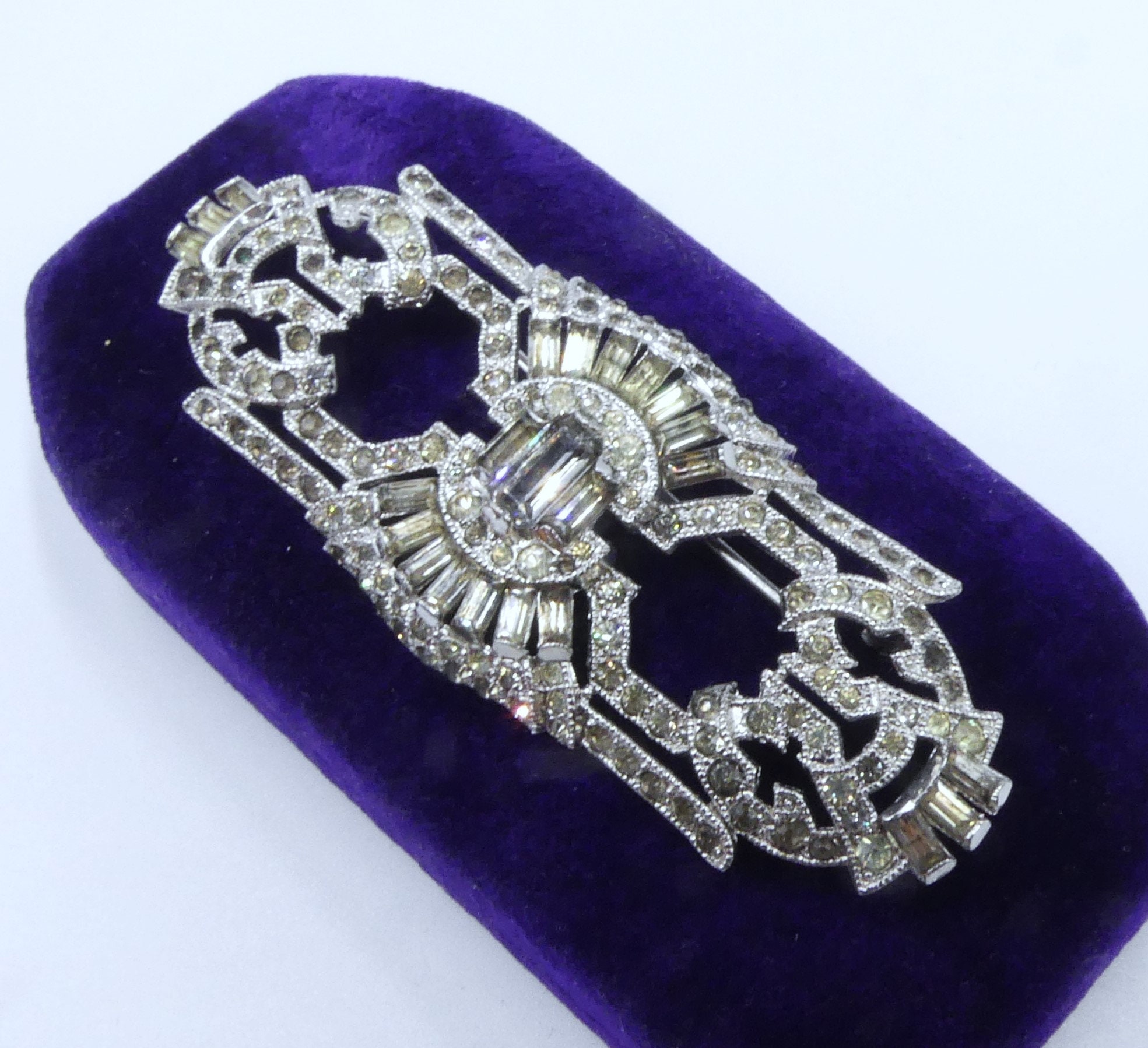 Vintage Art Deco Silver Tone Clear Rhinestone Pin Brooch - Etsy