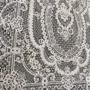 Antique vintage very large Belgian lace tablecloth color ivory 171” x 65”