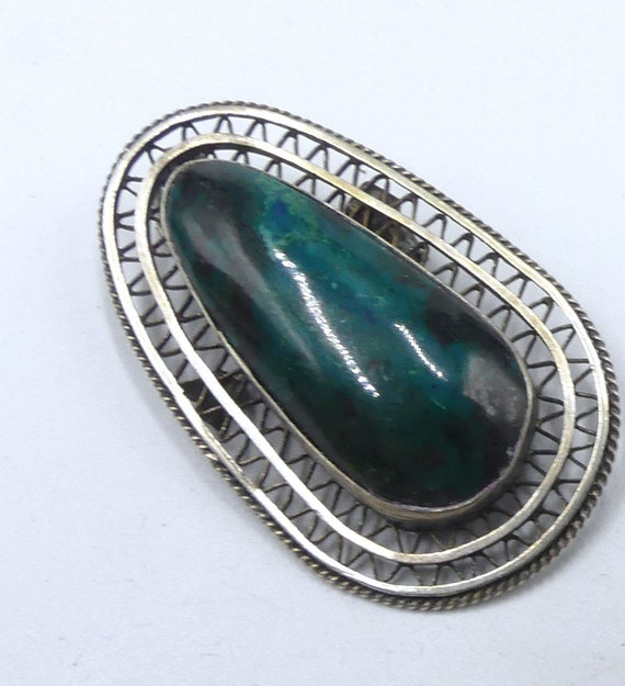 Vintage Israel unmarked sterling silver w green s… - image 2