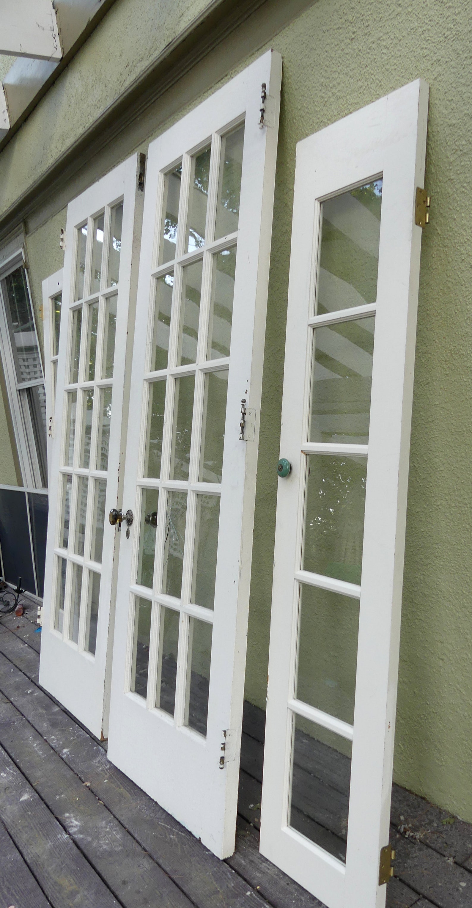 Vintage pair heavy French doors with glass & two side doors Etsy
