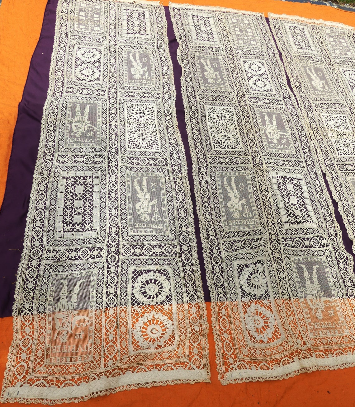 Antique 4 Lace Curtain Nottingham Leaver Lace & Field Etsy