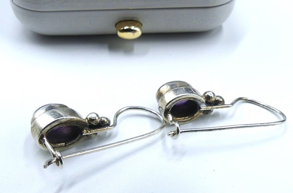 Vintage sterling silver & amethyst cabochon hoop … - image 4