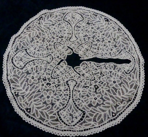 Antique handmade Battenburg lace large round coll… - image 5