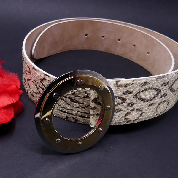 Vintage Dolce Gabbana snakeskin leather & two tone metal round buckle belt