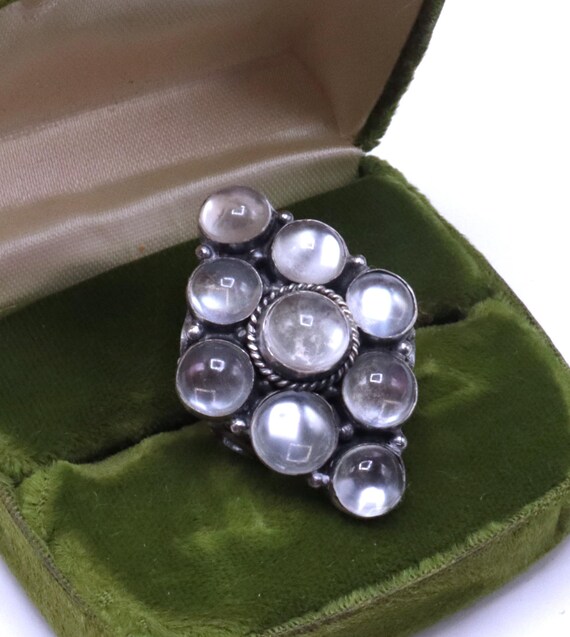 Vintage large marked sterling & glass moonstone cabochon ring size 8.5