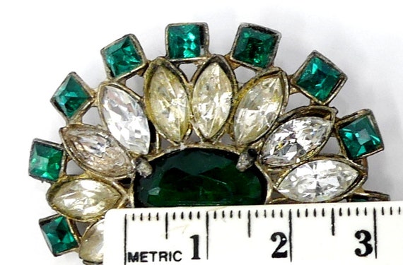 Vintage 30’s silver tone & green clear rhinestone… - image 3