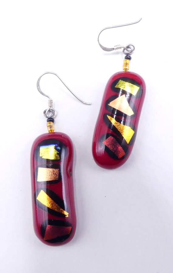 Boucles D'oreilles Vintage - Gouttes En Résine Violet/miel Et Verre, Métal Argenté