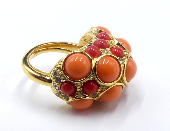 Vintage gold tone & clear rhinestone faux coral c… - image 2