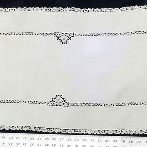 Antique needle point & hand embroidered linen runner color ivory 53” x 17”