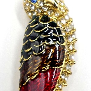 Vintage signed Giorgio gold tone enamel & clear crystal parrot brooch