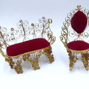 Vintage 2 ornate metal handmade miniature doll sofa settee dollhouse