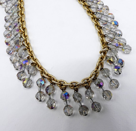 Vintage gold tone & rainbow crystal beads necklace - image 2