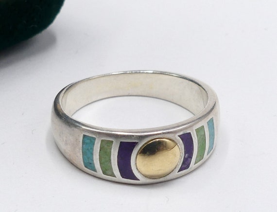 Vintage marked COO 925 14k enamel ring size 9 - image 2