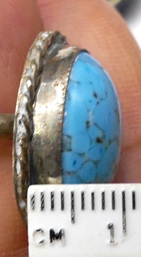 Vintage Silver Tone & Blue Glass Cabochon Ring Size 9 - Etsy