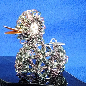The Pastels Duck YEAH Rubber Ducky - a freestanding chainmaille sculpture of a rubber duck