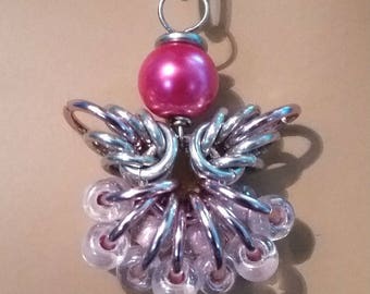 Carol's Little Angel Chainmaille Pendant - glass beads, anodized aluminum
