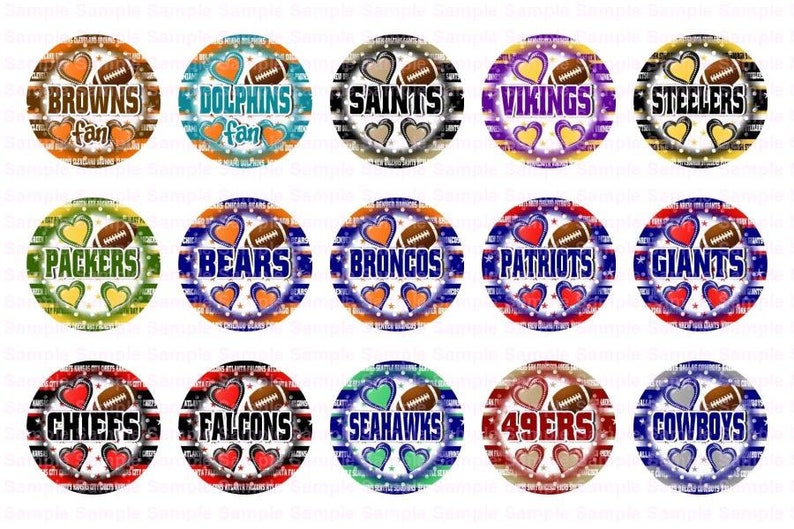 Football Teams FAN Stars Stripes Polka Dots 3 Sheets Bottle Cap Images 4x6 Bottlecap Collage Scrapbooking Jewelry Hairbow Center