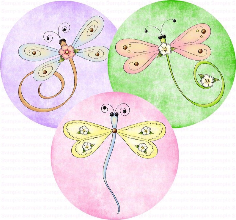 Dragonflys Pastel Bottle Cap Images 4x6 Bottlecap Collage Etsy
