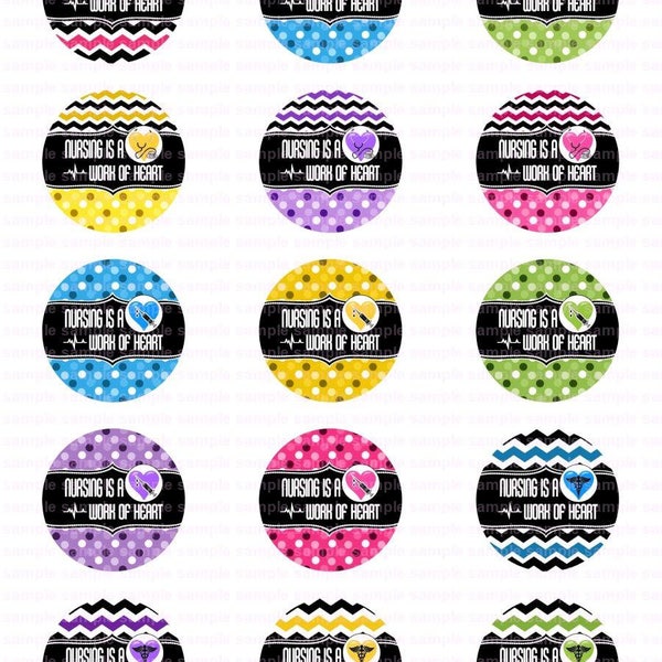 Nursing Work Heart Chevron Polka Dot- Button Size Images 1.837 Inch (1.5 inch Button) Digital Collage Sheet for Badges n Buttons