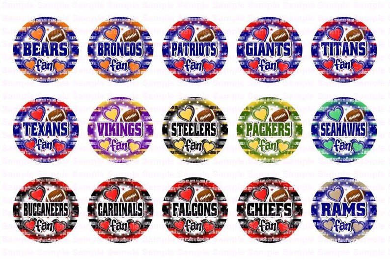 Football Teams FAN Stars Stripes Polka Dots 3 Sheets Bottle Cap Images 4x6 Bottlecap Collage Scrapbooking Jewelry Hairbow Center