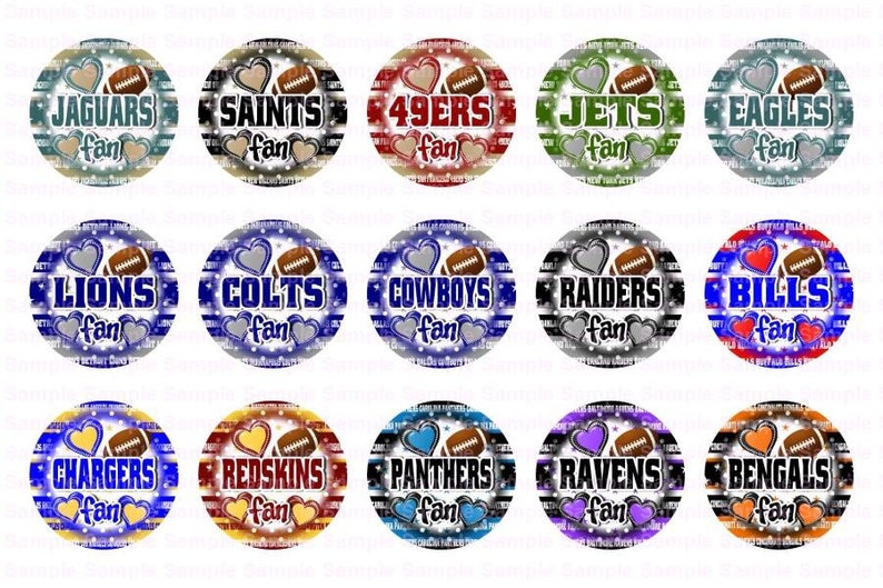Football Teams FAN Stars Stripes Polka Dots 3 Sheets Bottle Cap Images 4x6 Bottlecap Collage Scrapbooking Jewelry Hairbow Center