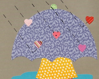 Kleines Mädchen in einer Frühlingszeit Herz Regen Dusche Valentinstag Applikation Vorlage