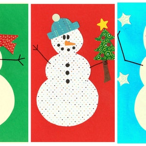 Set of Three Winter Snowmen Applique Patterns / Templates for Quilts, Wall Hangings, Holiday Decor