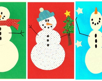 Set of Three Winter Snowmen Applique Patterns / Templates for Quilts, Wall Hangings, Holiday Decor