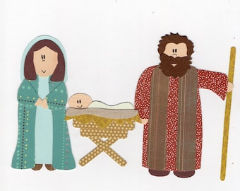 Applikation Vorlage Krippe Familie mit Maria Josef und Jesuskind
