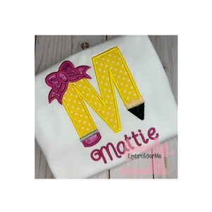Pencil Letter Back to School Embroidered Applique Monogrammed Shirt