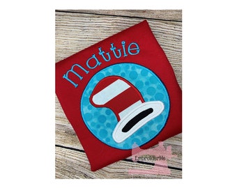 Personalized Monogrammed Cat in the Hat Applique Embroidery Shirt