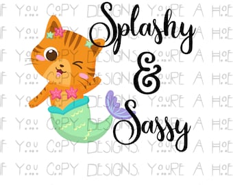 Mermaid Cat PNG, Splashy Sassy Sublimation (Digital Download)