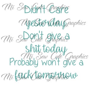 Didnt care yesterday Sub, Dont give a shit today Sub, probably wont give a fuck tomorrow Sub, Funny Sublimation, Digital Download
