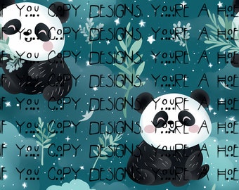 Panda Night Sky Seamless Pattern, Baby Animal Design (Digital File)