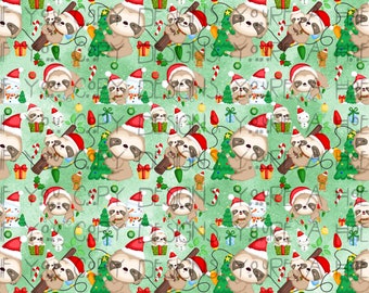 Christmas Sloth Seamless Pattern, Holiday Fabric Design (Digital Download)
