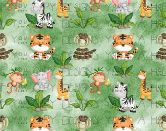 Seamless Cute Jungle Animals Pattern, Baby Fabric (Digital Download)